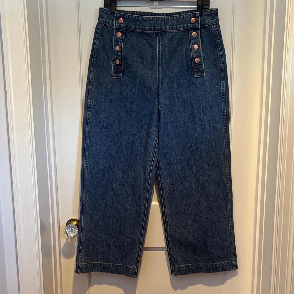 Rare Point Sur Denim Dramatic Sailor Jeans In Cropped Wide Leg - 100% Cotton